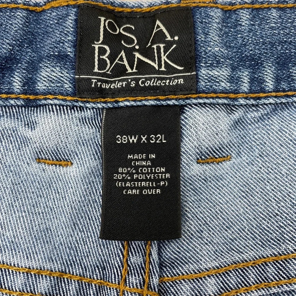 Jos A Bank Traveler Collection Mens 38W‎ x 32L Blue Stretch Straight Leg Jeans